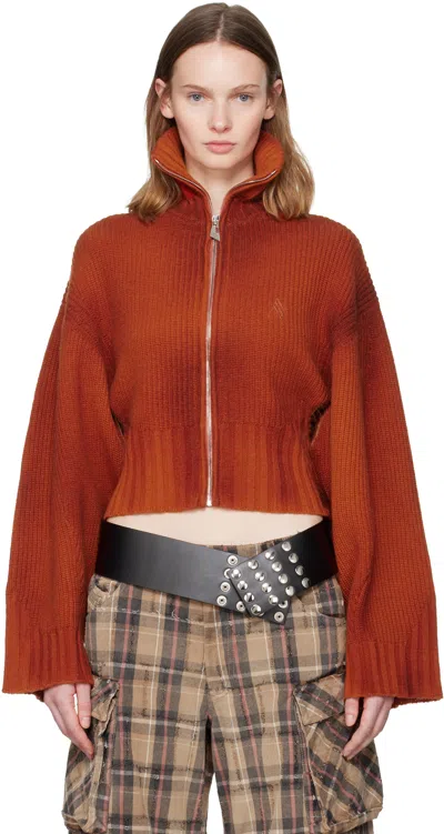 ATTICO ORANGE SPRAYED RIBBED WOOL CASHMERE CARDIGAN