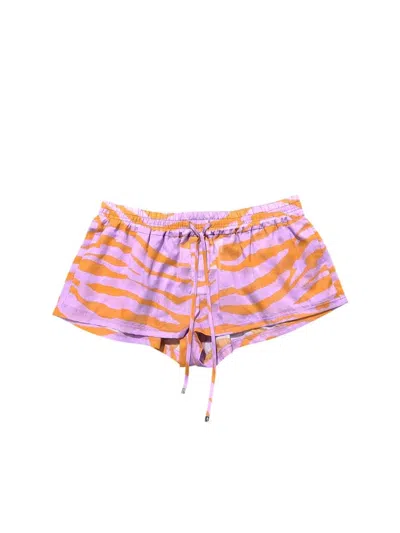 Attico Lightweight Zebra Print Beach Shorts Regular Fit In Multi