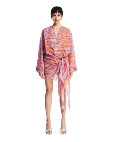 Attico Orange Zebra-print Mini Wrap Dress In Multi