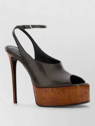Attico Ornella Leather Slingback Platform Peep Toe Pumps In Black