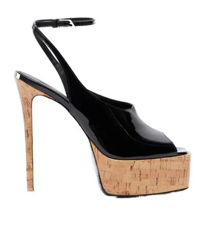 Attico Ornella Patent Leather Platform Slingback Sandals In Black