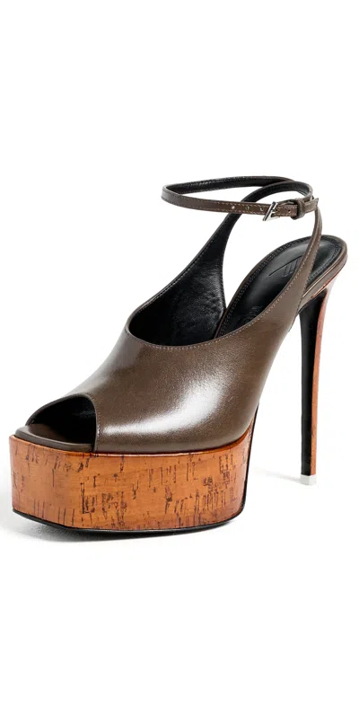 Attico Ornella Leather Slingback Platform Peep Toe Pumps In Black
