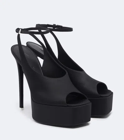 Attico Ornella Satin Platform Sandals In Black