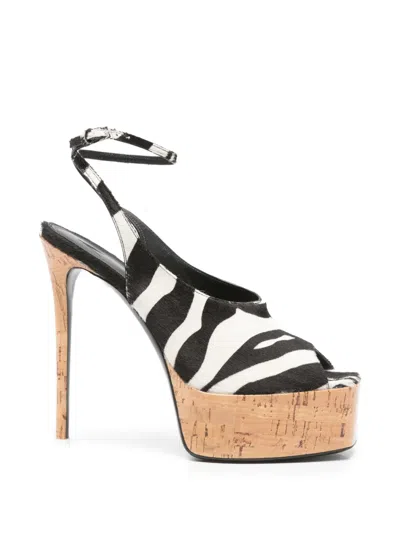 Attico Ornella Zebra-print Platform Sandals In Black