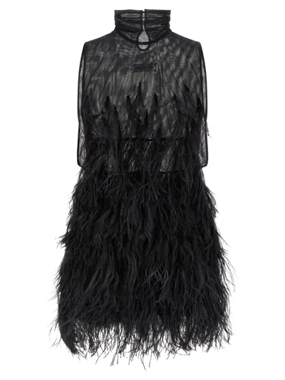 ATTICO OSTRICH FEATHER DRESS DRESSES BLACK