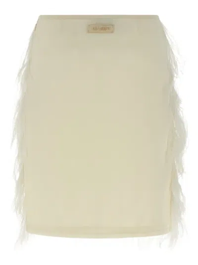 Attico Ostrich Feather Mini Skirt In Neutral