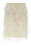 Attico Elastic Waistband Feather Detailed Skirt In Neutral