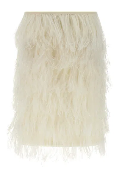 Attico Elastic Waistband Feather Detailed Skirt In Neutral