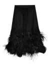 Attico Chic Low-waisted Midi Skirt With Feather Embellishment In Negro