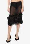 Attico Chic Low-waisted Midi Skirt With Feather Embellishment In Black