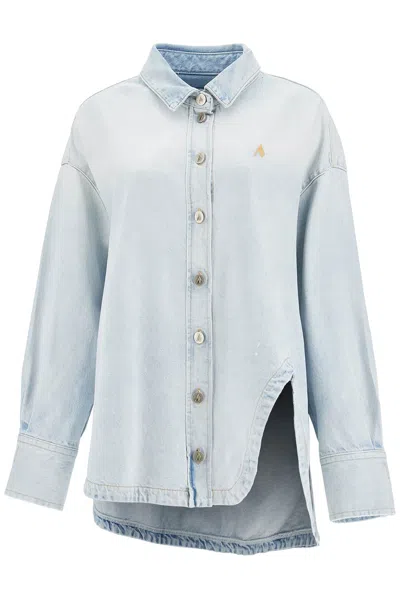 Attico Overshirt Diana In Denim Spalmato In Blue