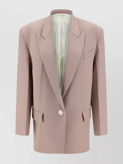 Attico Oversize Glen Blazer Wool Jacket In Neutral