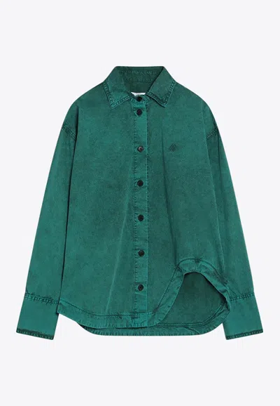 Attico Oversized Asymmetrical Buttoned Shirt In Green