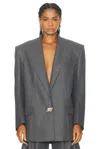 Attico Single-breasted Oversized Wool Blazer In Grey