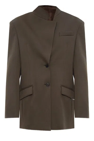 ATTICO OVERSIZED BROWN JACKET WITH KOREAN COLLAR
