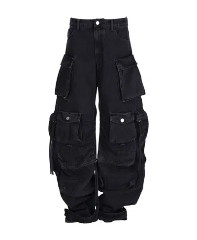 Attico 'essie' Black Fitted Jeans With Cargo Pockets