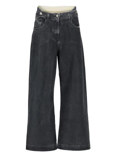 Attico Oversized Cotton Jeans In Charcoal