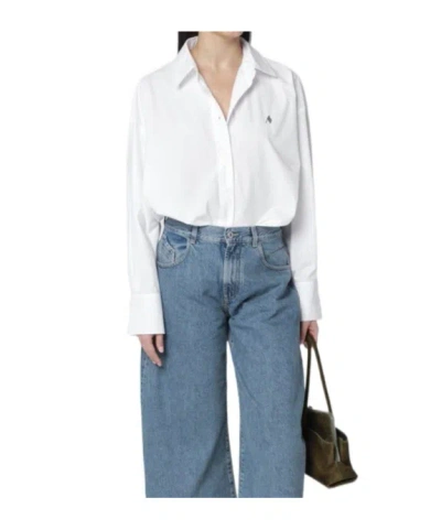 Attico Oversized Cotton Shirt In Blue