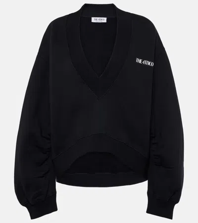 Attico Oversized Logo-embellished Cotton-blend Jersey Sweatshirt In Black