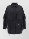 Attico Utility Denim Overshirt With Maxi Patch Pockets In Black
