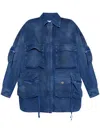 Attico Drawstring Collared Neck Jacket Front Pockets In Blue