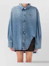 Attico Blue Shirt With Classic Collar And Embroidered Detail On The Front In Cotton Woman In Blue