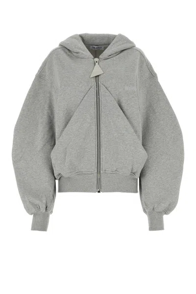 Attico Oversized Grey Hoodie With Logo Lettering Embroidery In Cotton Woman