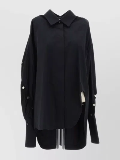 Attico Oversized Shirt With Metallic Accents And High-low Hem In Black