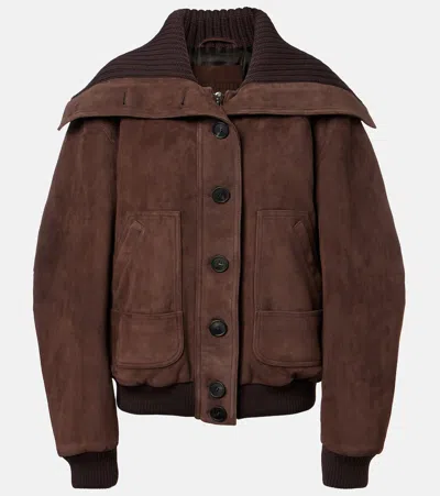 Attico Oversized Suede Bomber Jacket In Brown