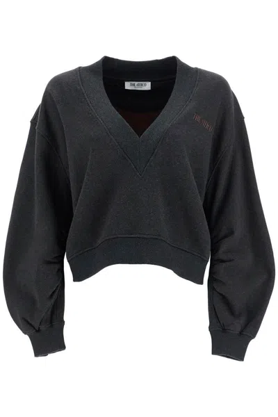 Attico Oversized Sweatshirt With Deep V-neck In Gradient Black