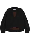 Attico V-necked Sweatshirt With Long Draped Sleeves In Black