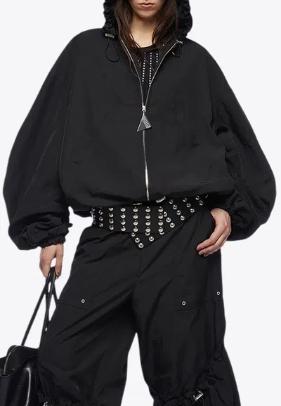 Attico Oversized Zip-up Jacket In Black