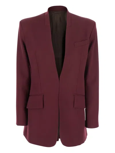 Attico Padded-shoulder Gabardine Blazer In Burgundy