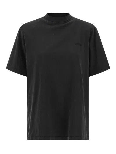 Attico Shoulder Padded Crew Neck Short Sleeve T-shirt In Black