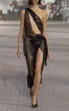 Attico Paillette-embellished Mesh Maxi Dress In Burgundy