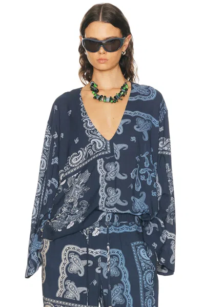Attico Paisley-print V-neck Blouse In Blue