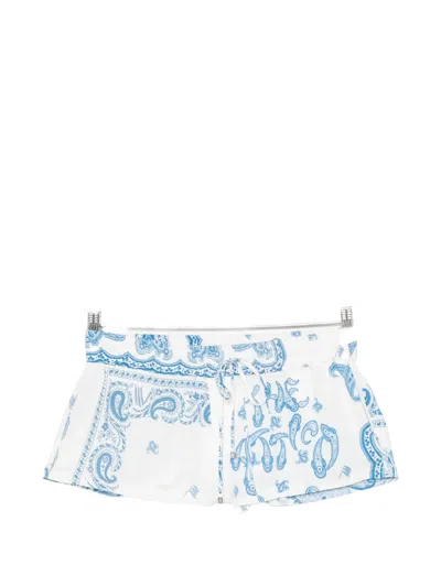 Attico Paisley Drawstring Shorts In Blue