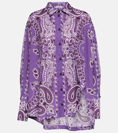 Attico Paisley Oversized Cotton Shirt In Violet/brown/white