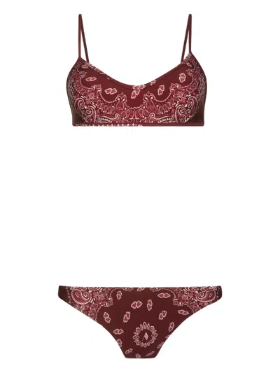 Attico Paisley-print Bikini Set In Burgundy