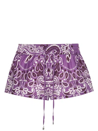 Attico Paisley Print Shorts In Purple