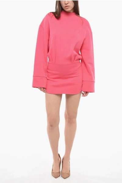 Attico Palmer Mini Dress With Embossed Logo In Pink