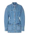 Attico Neutrals Denim Long Puffed Sleeves Mini Dress In Blue