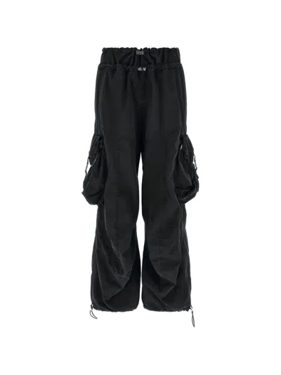 Attico Cargo Pants Elasticated Waistband Buckle Detail In Black
