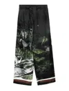 Attico Drawstring Waistband Printed Trousers Wide Leg In Grey