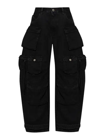 Attico Fern Crystal Cargo Denim Pants In Black