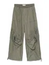 Attico Women's Wide Leg High-waisted Pants With Adjustable Elastic In Military In Green