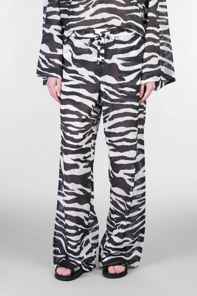 Attico White And Black Long Pant In Animal Print