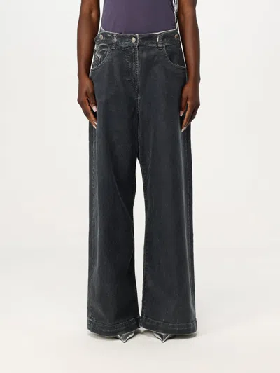 Attico Mat Coated Canvas Wide Leg Jeans In Gray