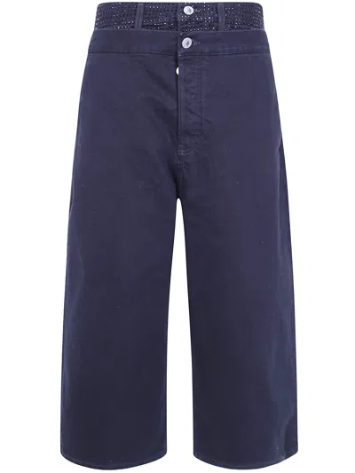 Attico Denim Shorts Belt Loops Thermostrass Detail In Blue