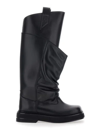 Attico Passeggiata Black Boots With Heel-tab And Rubber Sole In Leather Woman